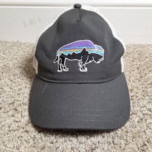 Patagonia Fitz Roy Trucker Ball Cap Hat Bison Buffalo Gray Blue Adjustable OS